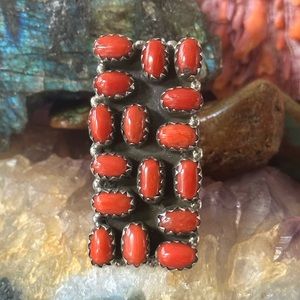 Coral southwestern long sterling silver ring